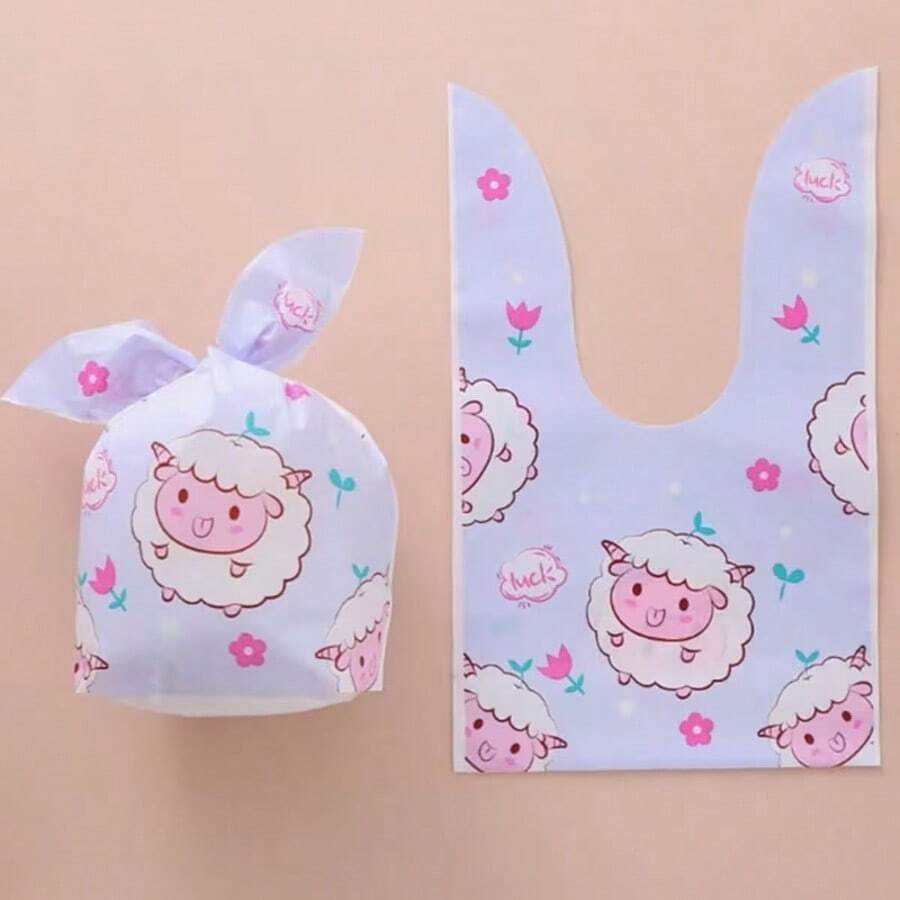 50/100 chiếc Túi quà bằng nhựa hình tai thỏ và mặt cừu dễ thương, chất liệu giống giấy - Màu hồng Macaron và họa tiết cừu hoạt hình, hình trái tim cắt rời và đôi mắt biểu cảm, chất liệu PET/tương tự PET bền, thích hợp cho lễ Phục sinh, đám cưới, sinh nhật, tiệc mừng em bé. - Nhiều màu - Xem 1