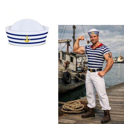 Phụ kiện trang phục thủy thủ - Mũ thuyền trưởng, thích hợp cho các bữa tiệc và sự kiện theo chủ đề, trang phục phong cách hàng hải, đạo cụ cosplay cho bữa tiệc theo chủ đề, phong cách hải quân cổ điển.