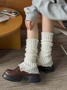 1 Pair Of Solid Color Leg Covers, Winter Warm Leg Warmers.Y2k Leg Brace, Cozy - White - View 4