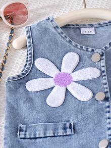 2pcs Young Girls Cute Floral Denim Cardigan & Pants Set, Fashionable Spring/Summer - Light Wash - View 5
