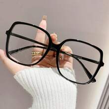 1 Pair Women's Black Square PC Frame Minimalist Large Frame Non-Prescription Glasses, Suitable For Daily Wear - Black - View 3