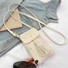1 pieza Bolso de teléfono mini tejido, bolso tipo cubo, bolso cruzado tejido para vacaciones en la playa - Multicolor - Ver 8
