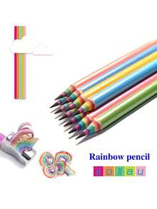 7支装彩虹铅笔，HB笔芯，纸质彩虹铅笔，书写铅笔，小学文具，学习用品，返校季，节日礼物 - 預設 - 查看 5