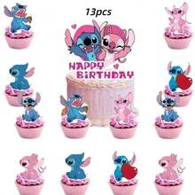Disney 25 piezas de decoraciones para pasteles en forma de corazón con diseño de Stitch, decoraciones para pasteles para manualidades, fiestas de cumpleaños en casa - Multicolor - Ver 5