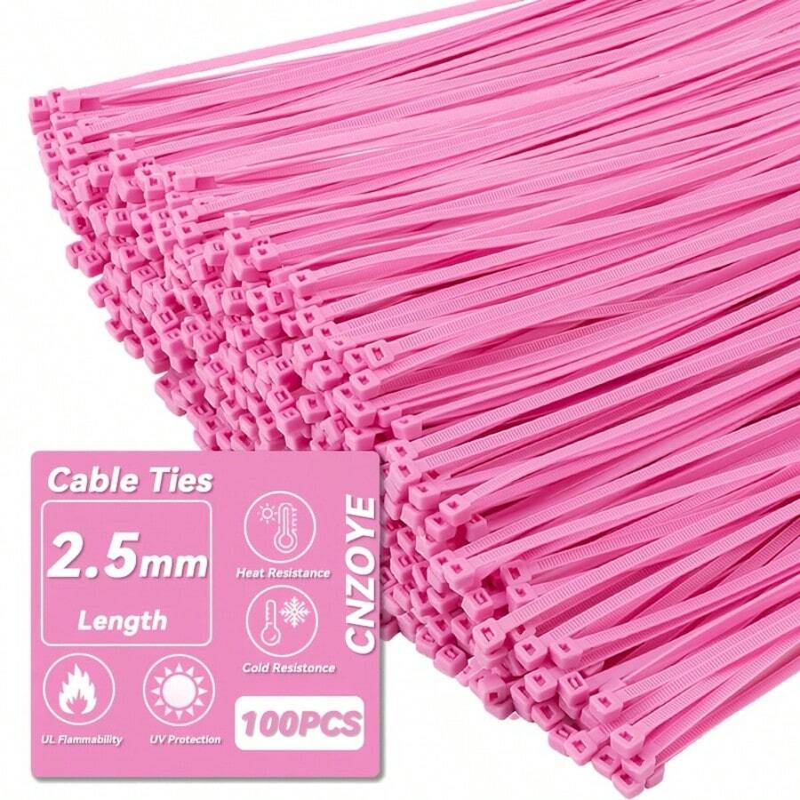 100 chiếc dây buộc cáp màu hồng, chống thấm nước và bền chắc, thích hợp sử dụng trong nhà và ngoài trời, dùng để quản lý dây cáp tại các sự kiện, câu lạc bộ và sân khấu, rất dễ nhận biết. - 100 món đồ màu hồng - Xem 1