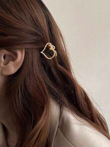 1pc Minimalist Chic Hollow Metal Heart Shaped Hair Claw Clip,Geometric Retro Elegant Design,Y2K Sweet Girl Style Hair Accessory - Gold - View 2