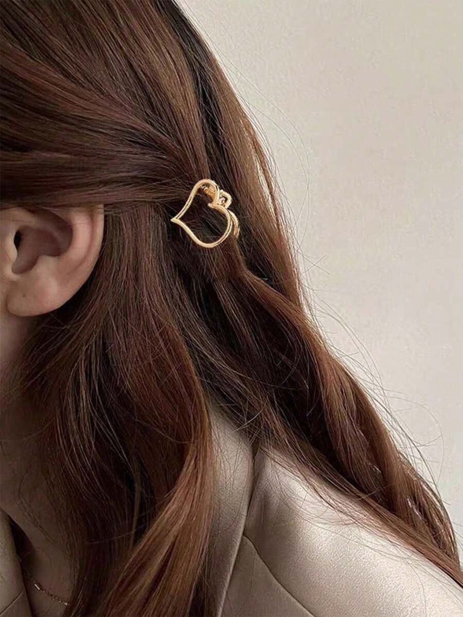 1pc Minimalist Chic Hollow Metal Heart Shaped Hair Claw Clip,Geometric Retro Elegant Design,Y2K Sweet Girl Style Hair Accessory