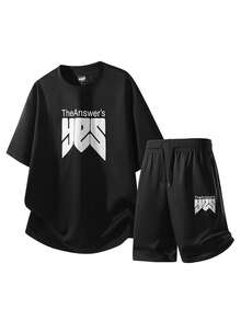 Men's Summer Thin T-Shirt Set, Casual Fashion T-Shirt And Shorts Set - Black - View 2