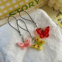 5 pièces Pendentif de téléphone en résine avec fruits et papillons, Charm de téléphone mignon, Accessoire de téléphone pour fille douce, Convient pour téléphone, appareil photo, sac à dos, cadeau pour amis et couples - Lanière pour téléphone papillon fruitier - Voir 6
