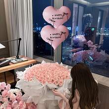 9件套哑光粉白心形气球、蝴蝶结装饰、生日快乐贴纸 - 包括24英寸哑光粉白心形气球、黑色蝴蝶结装饰、生日贴纸，适用于生日派对、成人礼、婚礼季、氛围营造、拍照道具、新娘送礼会、蝴蝶结装饰、生日仪式装饰 - 彩色 - 查看 8