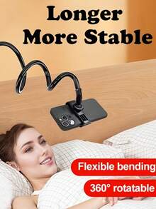 1pc 360 Degree Rotating Phone/Tablet Holder, Freely Adjustable Direction And Angle, Stable And Durable, Suitable For Slouchy Bed Phone Stand, Non-Fatiguing, Spiral Adjustable, Elastic Base, Random Color - A - View 4