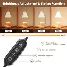 Calentador de cera y vela 2 en 1 con regulador, calentador de vela electrónico con temporizador de 2H/4H/8H, lámpara calentadora de vela con brillo ajustable para decoración del dormitorio, regalo de Navidad/Día de la Madre/Inauguración de la casa - Enchufe EU Tipo C(220-240V) - Ver 7