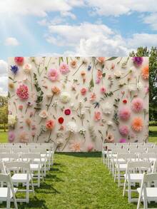 1 pièce Toile de fond murale florale colorée, design plat 2D avec motifs floraux roses, blancs et multicolores, convient pour les fêtes d'anniversaire, les mariages, les anniversaires, la Saint-Valentin, les fiançailles, la décoration intérieure et les accessoires de studio photo, la décoration d'événements, crée une atmosphère joyeuse, polyvalent et multi-tailles - 001 - Voir 10