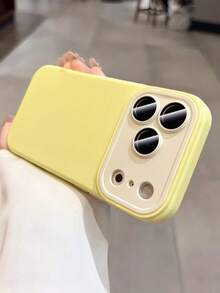 Fashion Colorblock Big Window Lens Protection Phone Case Compatible With IPhone 17 Pro Max 17Pro 17 16 15 14 Plus 13 Pro Max Skin Feel Soft Matte Back Cover - Yellow - View 3