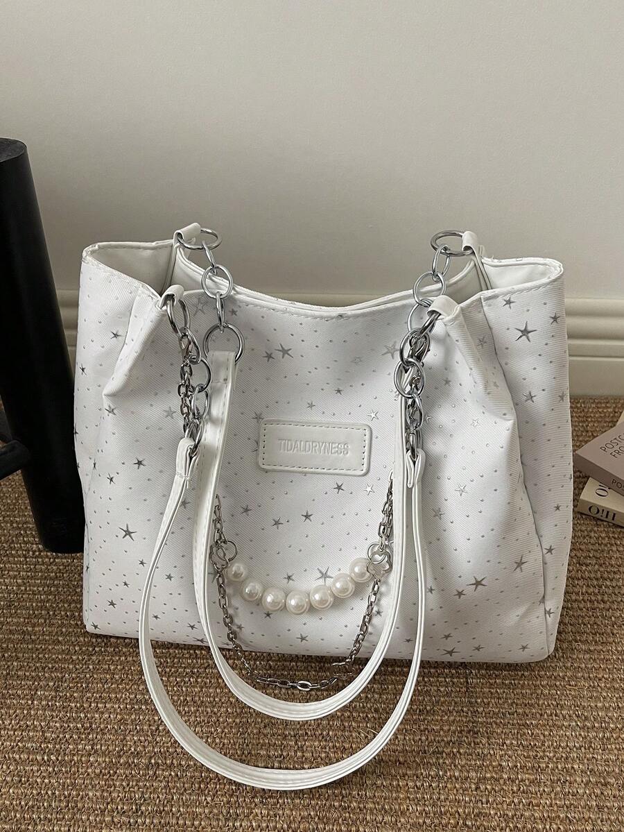 PU Chain Tote Bag With Pendant