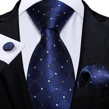 Herren Navy Blau Karos Geometrisches Muster Krawattenset - beinhaltet Einstecktuch, Manschettenknöpfe & goldene Krawattennadel, festliche formelle Krawatte für Feiertage, Accessoires, Festivals - Königsblau - Übersicht 3