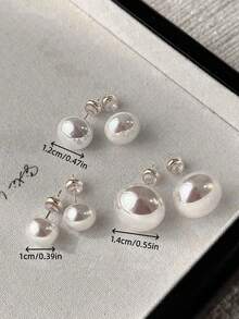 3对简约百搭优雅白色仿珍珠耳钉套装，适合少女日常及节日佩戴 - 三件套仿珍珠 - 查看 5