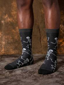 1/3 双趣味暗黑骷髅元素中筒袜，男士中筒袜，创意十足，适合夏季穿着 - 彩色 - 查看 1