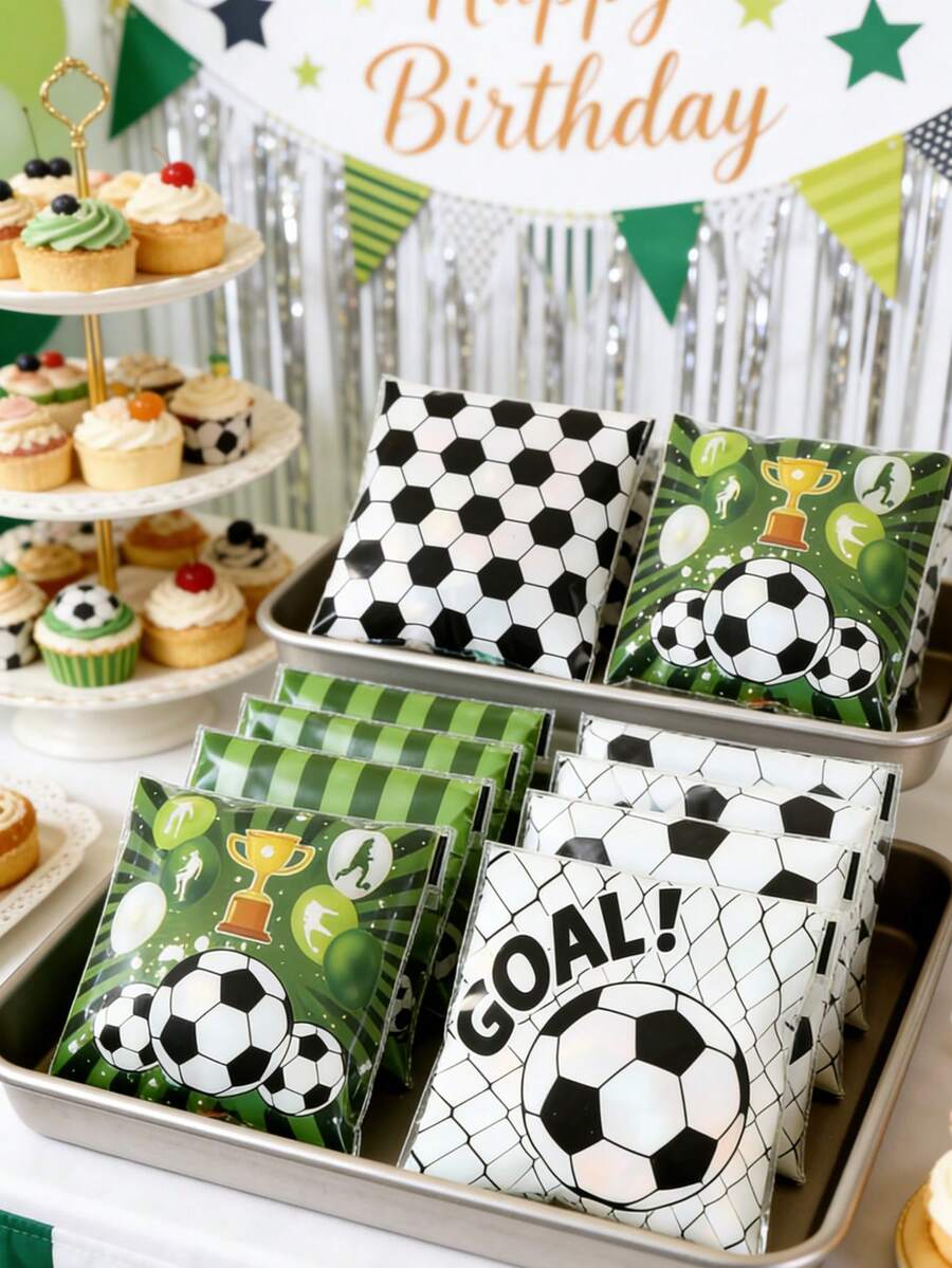 100pcs Football Themed Gift Bags, Self-Sealing Bags Suitable For Birthday Party Favors, Baby Shower Decorations, Gender Reveal Cookies, Football Themed Treats, Baby Shower Decor, Welcome Baby Shower Supplies, Baking Packaging, Football Game Day Decorations, Football Themed Birthday Party Decor, Baby Boy Party Supplies, Football Print Plates For Sports Events, 1st Birthday Gifts