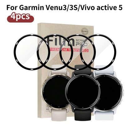 4片装手表屏幕保护膜，采用PMMA材质，适用于Venu 3/3S/Active5。| 2H硬度，高清透明，防刮花，防指纹，无气泡