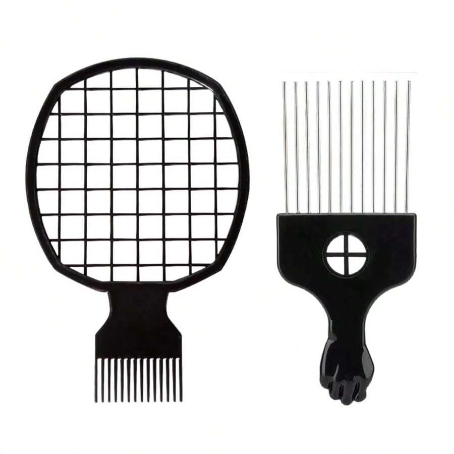Bộ lược chải tóc xoắn 2 trong 1 cải tiến gồm lược mút xốp và lược kim loại, phù hợp cho nam và nữ có tóc xoăn, lược chải tóc kiểu châu Phi (2 món) - Nhiều màu - Xem 1