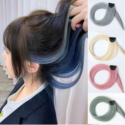 Tóc nối kẹp liền thân, 20g, sợi tổng hợp chịu nhiệt cao, kiểu ombre xanh xám tự nhiên dành cho nữ, highlight highlight vô hình, thích hợp cho sử dụng hàng ngày và dự tiệc.