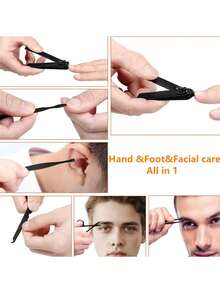 7pcs Stainless Steel Manicure Set, Matte Black Professional Pedicure & Nail Care Tools Kit, With Red Lining Storage Box, Including Nail Clipper, Scissors, Tweezers, Nail File, Cuticle Pusher & Ear Pick, Compact & Portable, Suitable For Men & Women Daily Care, Travel, Home Use, Perfect Gift For Family, Friends & Colleagues - Multicolor - View 5