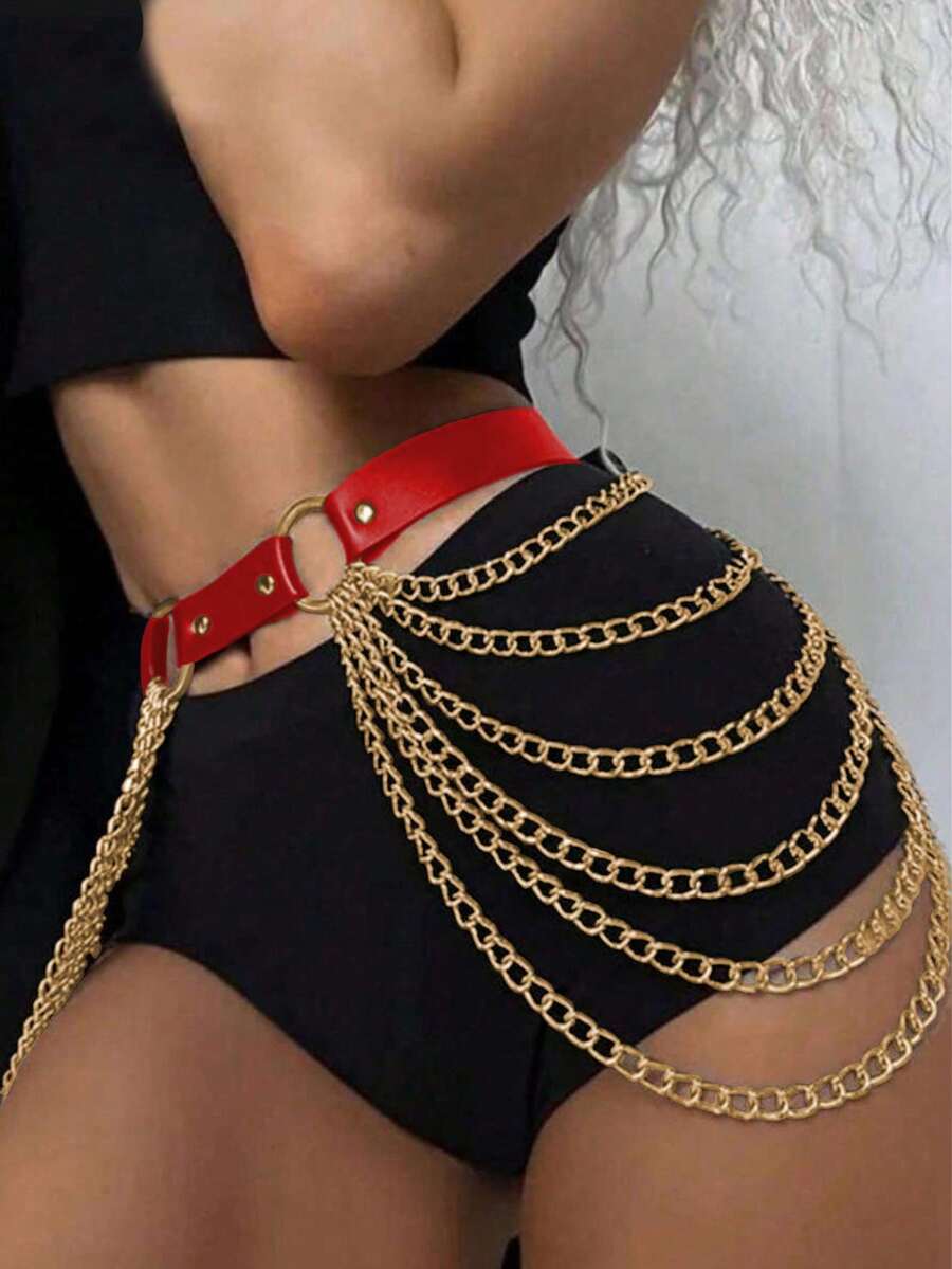 1件装女士哥特风腰带，链条流苏装饰，性感束腰带，适合日常通勤、万圣节、圣诞派对等场合。 - 紅色 - 查看 1