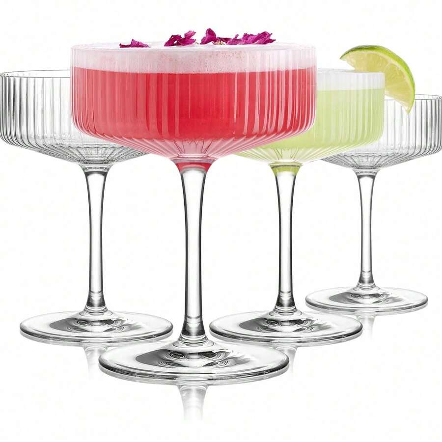 Bộ ly coupe bằng acrylic trong suốt có gân, dung tích 2-8 oz (khoảng 226,8g), không vỡ, dùng cho cocktail, martini và champagne - đường kính khoảng 10,2cm, cao khoảng 14,0cm, ly nhựa coupe tái sử dụng, dùng trong nhà và ngoài trời. - Xem 1