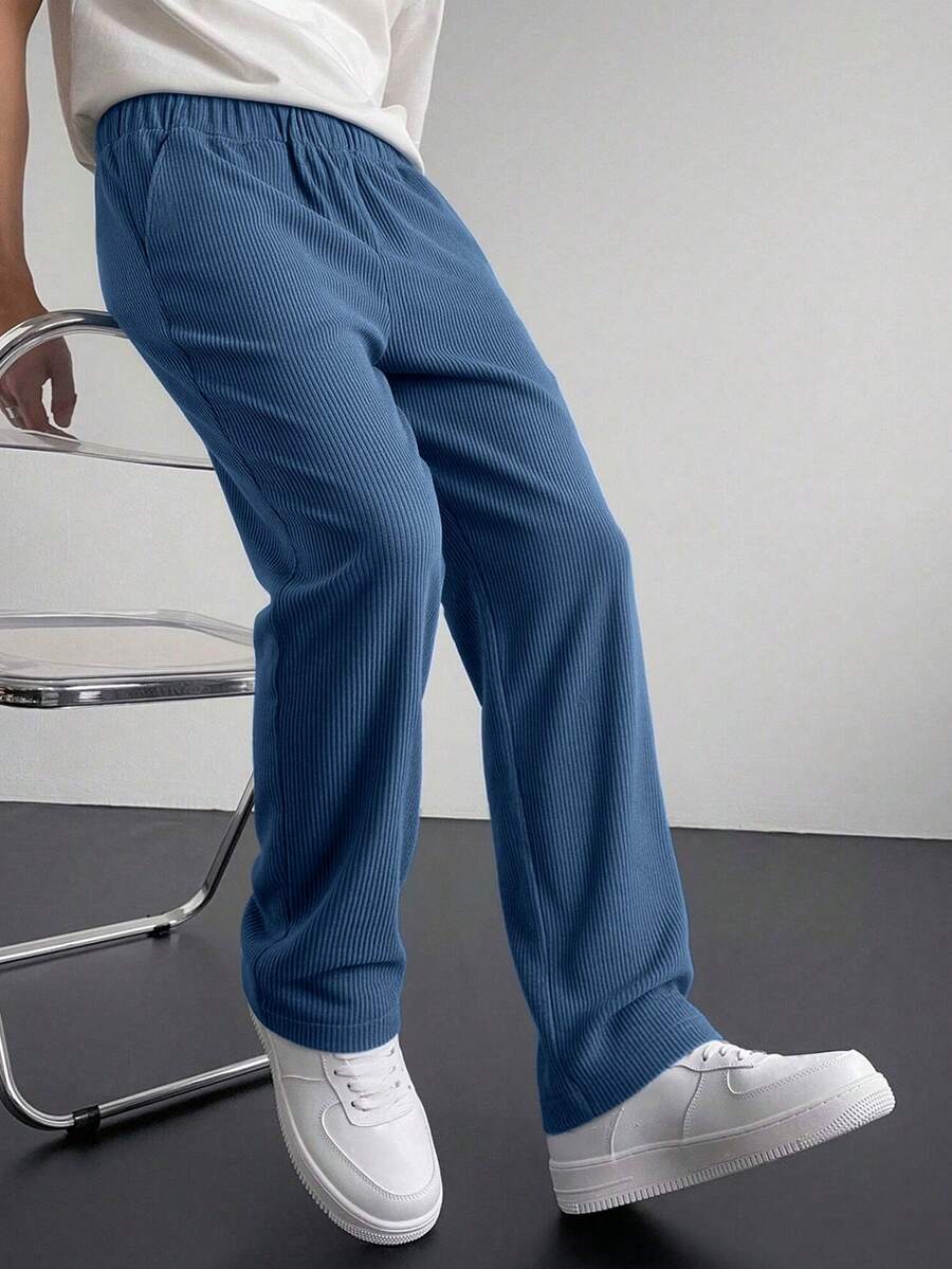 1pc Tween Boys' Solid Color Versatile Casual Sports Pants - Blue - View 1