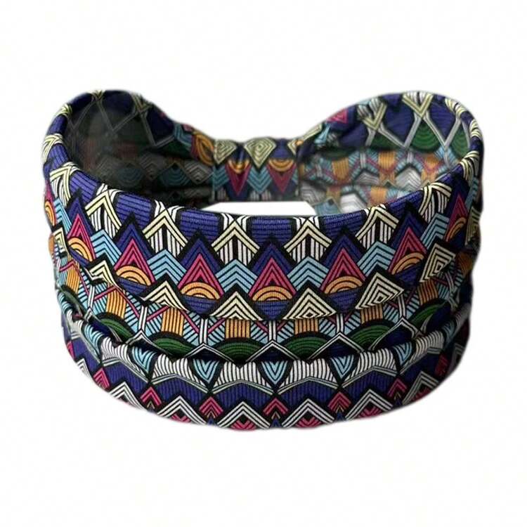 1条波西米亚印花发带，吸湿排汗运动瑜伽发带，女士沙滩配饰夏季穿搭 - 彩色 - 查看 4