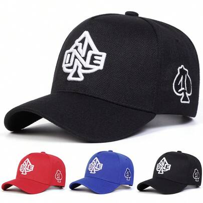 1pc Men's ONE Truck Driver Hat, Personality Letter & Poker Embroidery Baseball Cap, Street Fashion Five-Panel Hat, Outdoor Sun Protection Casual Cap For Spring Autumn Travel Beach Holiday