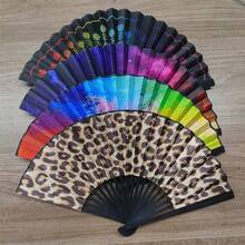 優雅豹紋摺扇（黑色扇骨），女士手持扇，輕量摺扇，純色塑膠摺扇，時尚簡約女士摺扇，旅行必備，便攜旅行用品 - 多色 - 查看 7