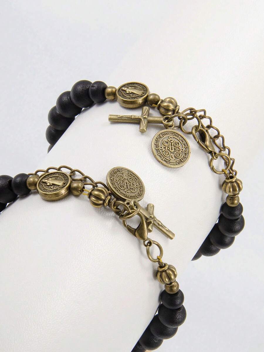 1 pieza Pulsera de San Benito, regalo religioso católico, pulsera de cuentas con suerte, un regalo de pulseras de amistad para la familia - Negro - Ver 1