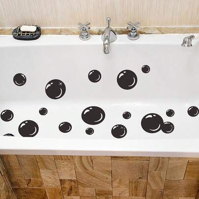 6pcs Black Bubble Pattern Bathtub Sticker, Waterproof Frosted Bathtub Sticker, Self-Adhesive Removable Bathtub Wall Decals, Bathroom Toilet Decorative Adhesive Sticker, Bathroom Decor