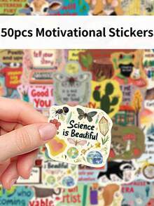 50pcs Creative Cartoon Inspirational Stickers DIY Guitar Luggage Refrigerator Water Bottle Planner Decoration Personalized Laptop Stickers - Multicolor - View 6
