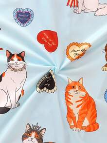 Set de 2 piezas de pijama de manga corta transpirable para verano, ropa de dormir para mujer, camiseta abotonada con cuello y pantalones cortos de cintura elástica, adecuado para todas las estaciones, estampado casual de perro y gato, diseño con ribete de contraste - Multicolor - Ver 9
