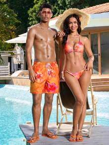 1pc Men's Marble Print Drawstring Waist Beach Shorts Couples Matching Swimwear, Vacation For Beach,Hawaiian, Matching Swimwear For Couples Blue, Couple Bathing Suit Set, Beachwear Matching Couple, His And Hers Swim Suit Sets, Men Bathing Suit Couple Matching - Nhiều màu 5 - Xem 4