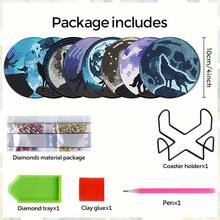 8pcs Wolf Diamond Painting Coaster Set, Round Bright Diamond Surface, Firmly Adhesive With Full Tools, Easy For Beginners, Stress Relief Handcraft, New Year, Valentine's Day, Christmas, Teacher's Day Gift, Home Decor Coasters For Family, Friends, Girlfriend, Teacher - Multicolor - View 5