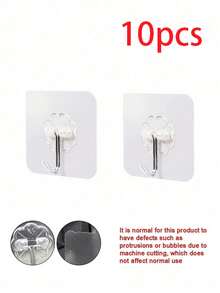 30/10/5pcs Seamless Wall Hooks Nail-Free Wall Mount Self-Adhesive Traceless Transparent Removable Waterproof Rustproof For Kitchen Bathroom Living Room - Clear - View 10