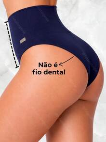 Calcinha Modeladora Cós Alto Segura Barriga Suplex Cós Duplo Pós Parto - Stela - Azul Marinho - Visão 5
