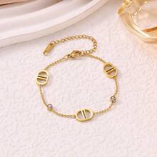 奢华小众设计水钻字母CD首饰套装，不锈钢优雅女士手链 - 幾何鑲鑽手鍊 - 查看 1