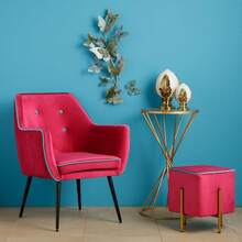 Pouf quadrato in velluto Baroni casa, pouf imbottito per il soggiorno, sgabello pouf per la camera da letto, fucsia con bordo turchese, 33x33x38 OLHU - Turchese Bordo Fuxia - Visualizzare 5