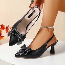 1 Pair Elegant Bowknot PU Leather High Heel Sandals For Women, Office/Summer - Black - View 7