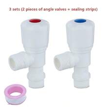 Bộ 2 van góc bằng nhựa dày, kèm băng keo niêm phong, phù hợp với bồn cầu, vòi nước, bình nước nóng, van điều chỉnh lưu lượng nước ren G1/2, bộ điều chỉnh lưu lượng nước vòi sen phòng tắm - trắng - Xem 2
