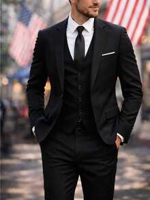 Men's Slim-Fit Three-Piece Suit With Notch Lapels - màu đen - Xem 2