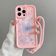 (Follow The Store And Collect The Product To Get A Free Lanyard) Phone Case/Compatible With IPhone 17/16/15 PRO MAX/15 PLUS/15 PRO/15/14 PRO MAX/14 PLUS/14 PRO/14/13 PRO MAX/13 PRO/13/12 PRO MAX/12 PRO/12 PRO MAX/11 PRO/11/XS MAX/XR/XS/7/8 PLUS/ Transparent Shockproof Protective Cover, Compatible With Samsung Galaxy A14 A34 A54 A15 A25 A35 A55 S23 S23Plus S23ultra S23fe S24 S24plus S24ultra S24fe S25 S25plus S25ultra, Compatible With Redmi Note 13/14 Promax - Pink + Rope - View 3