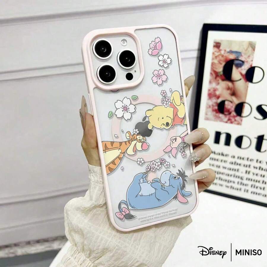 名创优品迪士尼小熊维尼樱花透明磁吸手机壳,适用于iPhone 17/17 Pro/17 Pro Max/17 Air/16/15/14/13/12/11/X系列,iPhone 17 Pro Max手机壳,iPhone 17 Pro手机壳,iPhone 17手机壳,圣诞礼物,女朋友 - 粉色 - 查看 1