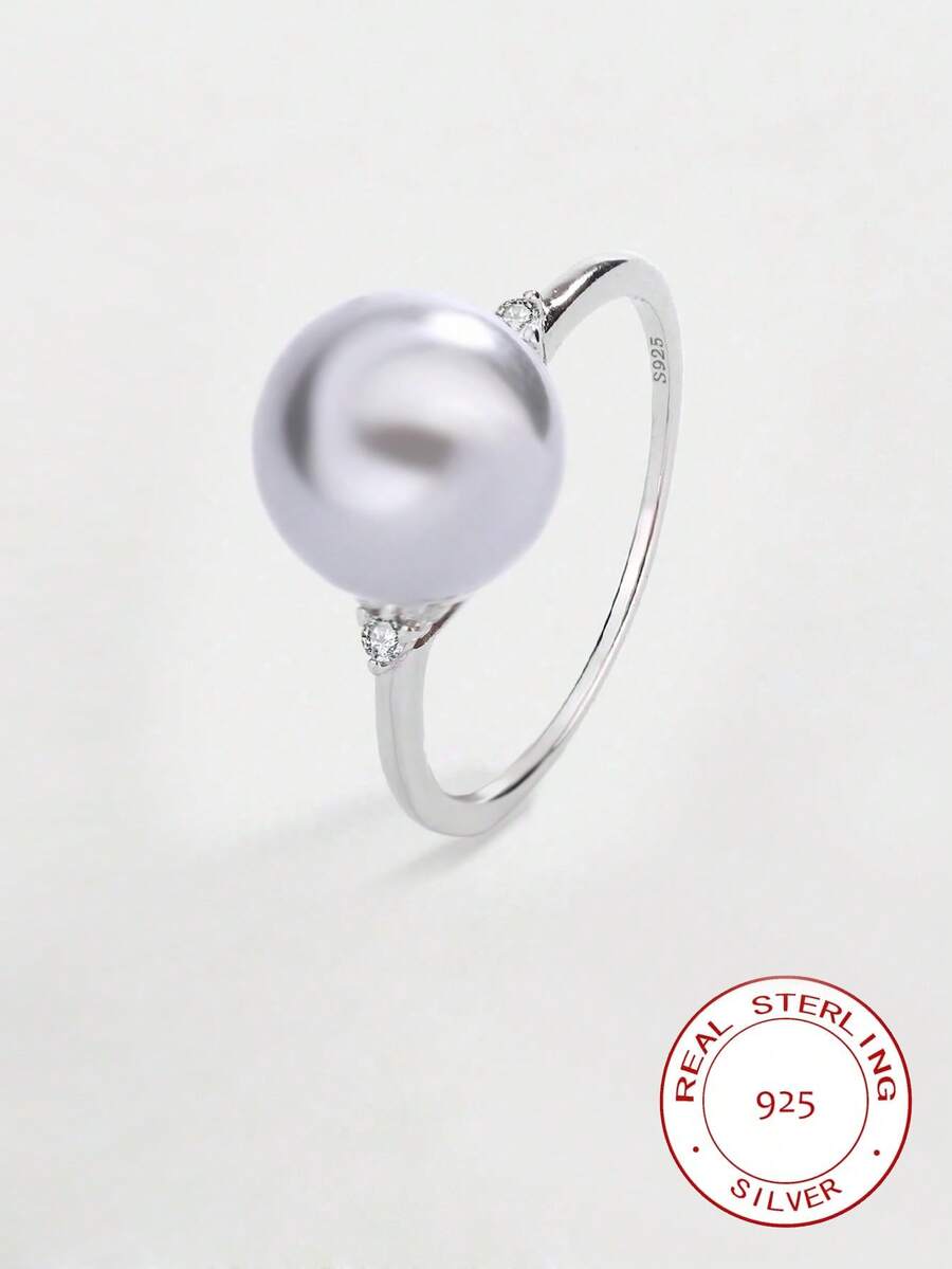 Bague de mariage en argent sterling S925 avec fausses perles et strass, élégante et à la mode, idéale pour offrir, un rendez-vous, une fête, au quotidien, Noël, des fiançailles ou comme bijou de mariée. - Argent - Voir 1
