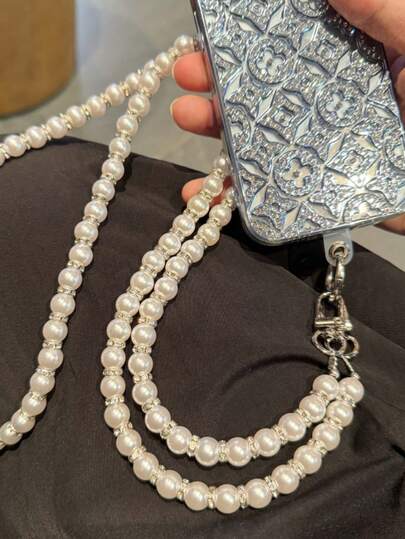 1 pezzo Laccetto per telefono di lusso con perle, catena diagonale lunga per telefono, accessorio di moda versatile per telefono (le dimensioni effettive potrebbero differire leggermente dalla foto a causa dell'angolo di ripresa e della magnificazione)